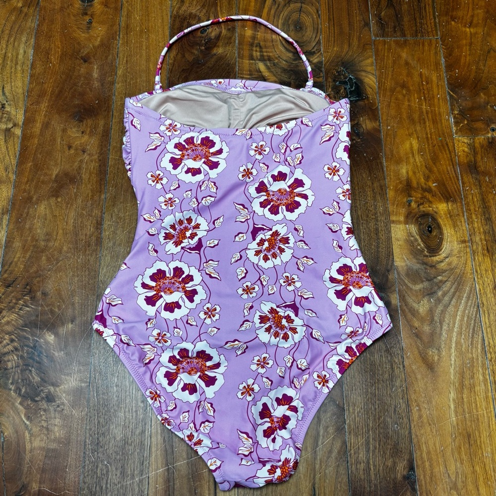 J.Crew Ruched bandeau one-piece in climbing pink floral 2 - Picture 6 of 10